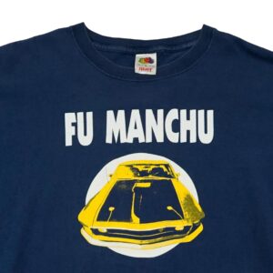 Pánské tmavě modré vintage tričko značky Fruit of the Loom s krátkým rukávem a potiskem Fu Manchu na přední straně Dark Blue Vintage T-Shirt
