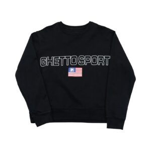 Pánský černý crewneck značky Maskulin s potiskem Ghetto Sport na přední straně Black Crewneck Pánský černý crewneck značky Maskulin s potiskem Ghetto Sport na přední straně Black Crewneck