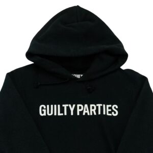 Pánská černá mikina s kapucí značky The Guilty Parties s potiskem na přední straně Black Hoodie