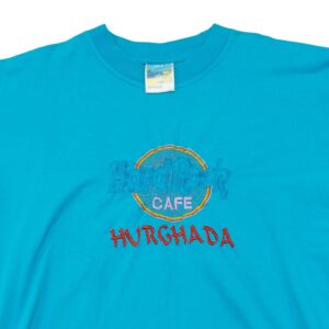 Pánské modré vintage tričko značky Hard Rock Cafe s krátkým rukávem a nášivkou Hurghada na přední straně Turquoise T-Shirt