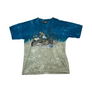 Pánské modro šedé vintage tričko značky Harley-Davidson s krátkým single stitch rukávem a potiskem Chicago Illinois z roku 1996 Blue Grey Vintage T-Shirt