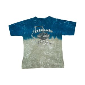 Pánské modro šedé vintage tričko značky Harley-Davidson s krátkým single stitch rukávem a potiskem Chicago Illinois z roku 1996 Blue Grey Vintage T-Shirt