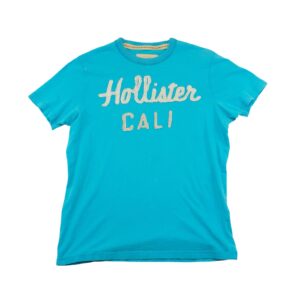 Pánské světle modré tričko značky Hollister s krátkým rukávem a nášivkou Cali na přední straně Turquoise T-Shirt Pánské světle modré tričko značky Hollister s krátkým rukávem a nášivkou Cali na přední straně Turquoise T-Shirt
