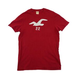 Pánské červené tričko značky Hollister s krátkým rukávem a nášivkou na přední straně Red T-Shirt