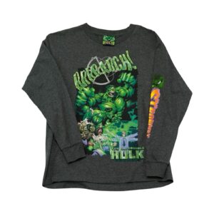 Dětské šedé vintage tričko s dlouhým rukávem a potiskem The Incredible Hulk na přední straně a rukávu Grey Kids Longsleeve T-Shirt