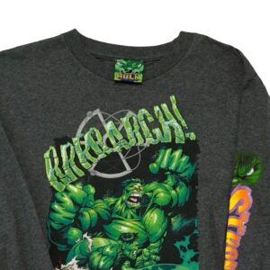 Dětské šedé vintage tričko s dlouhým rukávem a potiskem The Incredible Hulk na přední straně a rukávu Grey Kids Longsleeve T-Shirt