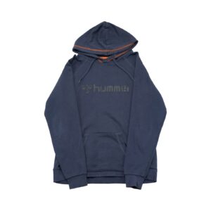 Pánská tmavě modrá mikina s kapucí značky Hummel s potiskem na přední straně Dark Blue Hoodie