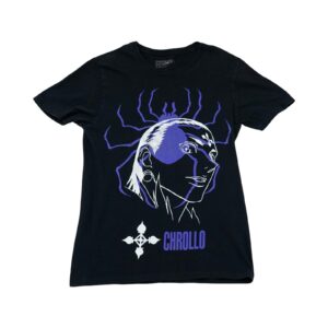Pánské černé vintage tričko značky Hunter X Hunter s krátkým rukávem a potiskem Chrollo na přední straně Black T-Shirt