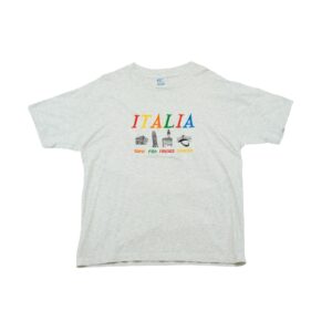 Pánské šedé vintage tričko s krátkým rukávem a nášivkou Italia na přední straně Grey Vintage T-Shirt