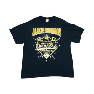 Pánské černé vintage tričko značky Gildan s krátkým rukávem a potiskem Jackie Robinson National Champions na přední straně Black T-Shirt