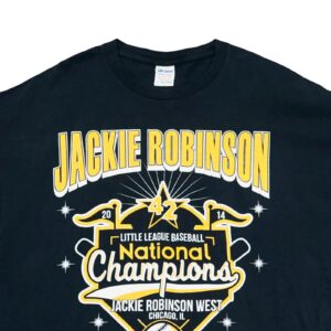 Pánské černé vintage tričko značky Gildan s krátkým rukávem a potiskem Jackie Robinson National Champions na přední straně Black T-Shirt
