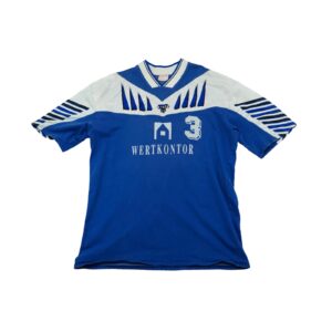 Pánské modré vintage tričko značky Jako s potiskem z obou stran Blue Vintage Football Soccer T-Shirt