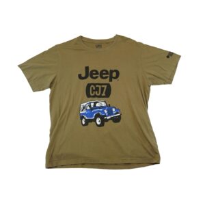 Pánské khaki tričko značky Uniqlo s krátkým rukávem a potiskem Jeep na přední straně T-Shirt