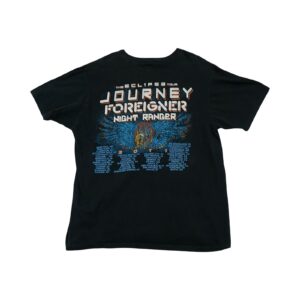 Pánské černé vintage tričko značky Anvil s krátkým rukávem a potiskem Journey Foreigner Night Ranger Tour 2011 z obou stran Black Vintage T-Shirt