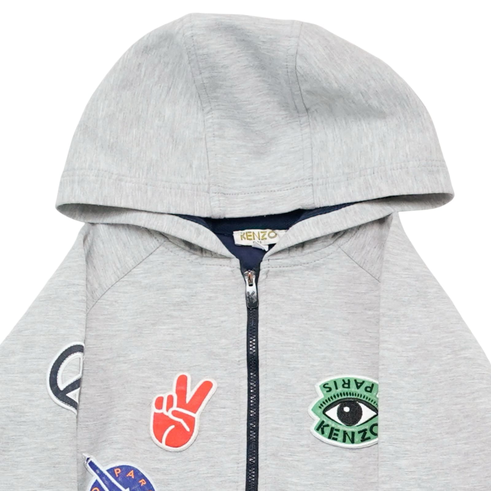 Dětská šedá mikina s kapucí designer značky Kenzo s barevnými nášivkami Kids Grey Zip Hoodie
