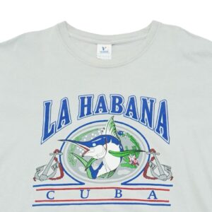 Pánské šedé vintage tričko značky Yazbek s krátkým rukávem a potiskem La Habana Cuba na přední straně Grey T-Shirt