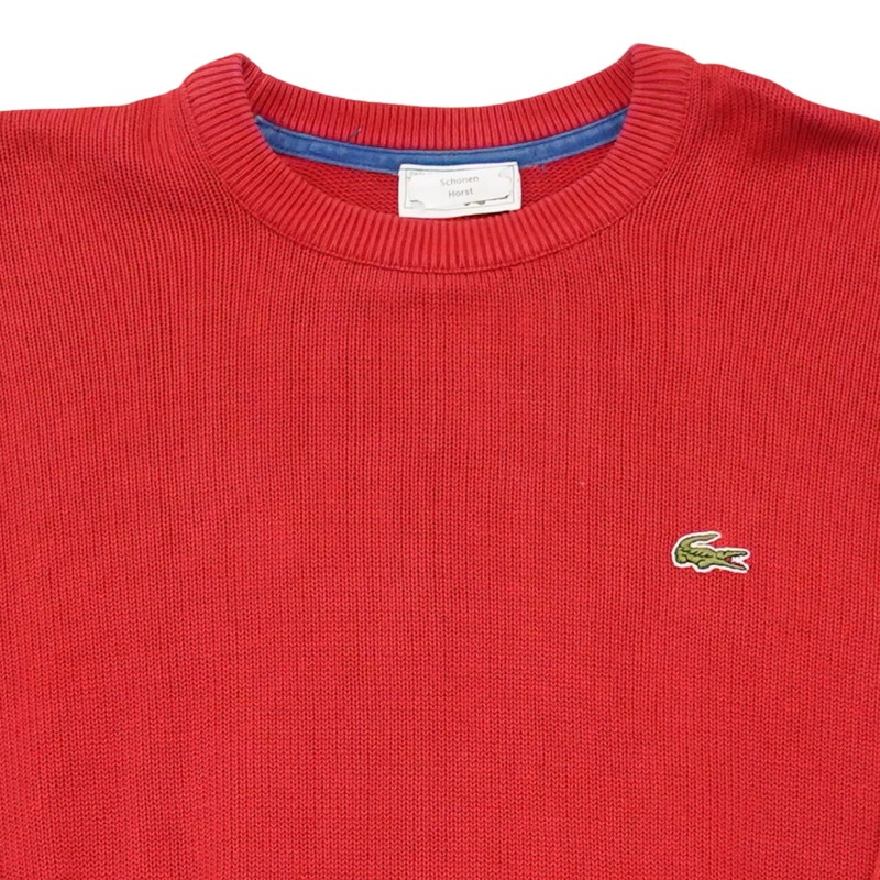 Pánský červený vintage svetr značky Lacoste s nášivkou na přední straně Red Sweater
