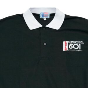 Pánské černé vintage polo tričko značky Levi’s s krátkým rukávem a nášivkou Levi’s 501 na přední straně a rukávu Black Vintage Polo Shirt