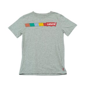 Dětské šedé tričko značky Levi’s s krátkým rukávem a potiskem na přední straně Grey Kids T-Shirt Dětské šedé tričko značky Levi’s s krátkým rukávem a potiskem na přední straně Grey Kids T-Shirt