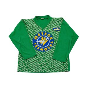 Meteor Třemošná Green Hockey Jersey. Dětský zelený hokejový vintage dres týmu Meteor Třemošná 