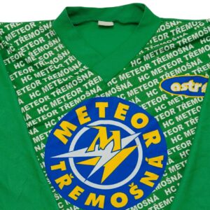 Meteor Třemošná Green Hockey Jersey. Dětský zelený hokejový vintage dres týmu Meteor Třemošná 