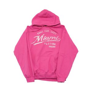 Miami Florida Pink Hoodie. Pánská růžová mikina s kapucí značky Gildan