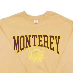 Monterey Crewneck. Pánský béžový crewneck značky Urban Outfitterrs s nášivkou loga Monterey na přední straně.