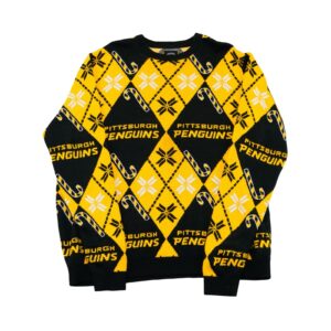 Pánský žluto černý svetr s motivem hokejového NHL týmu Pitstsburgh PenguinsNHL Pittsburgh Penguins Sweater Pánský žluto černý svetr s motivem hokejového NHL týmu Pitstsburgh PenguinsNHL Pittsburgh Penguins Sweater