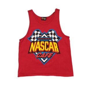 Nascar Cafe Myrtle Beach Red Tank Top. Pánské červené vintage tílko značky Nascar s potiskem na přední straně.