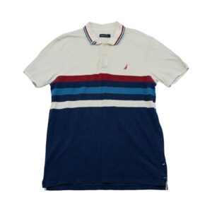 Nautica White Dark Blue Polo Shirt. Pánské modro bílé polo tričko s krátkým rukávem značky Nautica.