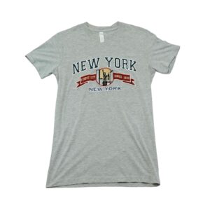 Pánské šedé tričko s krátkým rukávem s nášivkou New York na hrudi.. New York City Grey T-Shirt