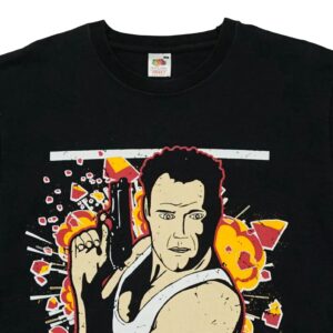 Pánské černé tričko značky Fruit of the Loom s krátkým rukávem a potiskem Die Hard na přední straně.. No Second Chance Bruce Willis T-Shirt