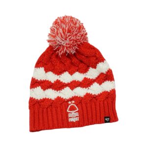 Dámská červeno bílá zimní čepice značky 47 Brand s nášivkou fotbalového týmu Nottingham Forrest.. Nottingham Forest Red Beanie 1