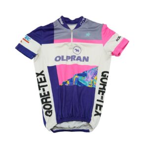 Pánský barevný vintage cyklistický dres značky Olpran s potiskem na přední i zadní straně.. Olpran Bike Jersey