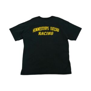 Pánské černé vintage tričko značky Hanes s krátkým rukávem a potiskem Hemmestorps Outlaw Racing Paddan 37 Chevy Coupe na přední straně. Paddan 37 Chevy Coupe T-Shirt .