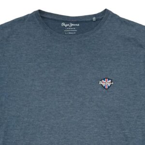 Pánské tmavě modré melírované tričko značky Pepe Jeans s krátkým rukávem a nášivkou loga.. Pepe Jeans Dark Blue T-Shirt
