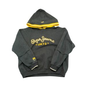 Pánská šedá mikina s kapucí značky Pepe Jeans s nášivkou loga na přední straně.. Pepe Jeans Grey Hoodie