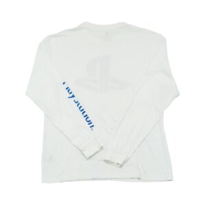 Pánské bílé tričko značky PlayStation s dlouhým rukávem a potiskem na přední straně a rukávech.. PlayStation White Longsleeve