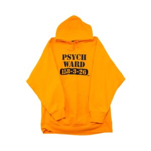 Pánská oranžová vintage mikina s kapucí s nášivkou Psych Ward na přední straně.. Psych Ward Orange Hoodie