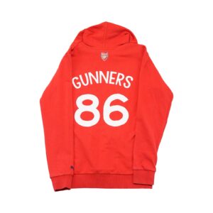 Pánská červená mikina s kapucí značky Puma s potiskem fotbalového týmu Arsenal FC.. Puma Arsenal Red Hoodie