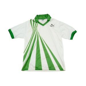 Pánský zeleno bílý vintage fotbalový dres značky Puma s krátkým rukávem. Puma White Green Vintage Jersey Pánský zeleno bílý vintage fotbalový dres značky Puma s krátkým rukávem. Puma White Green Vintage Jersey