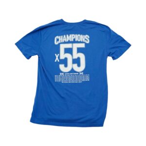Pánské modré tričko s krátkým rukávem a potiskem Rangers FC Glasgow Scotland Champions 2021 z obou stran. Rangers Glasgow Champions Blue T-Shirt