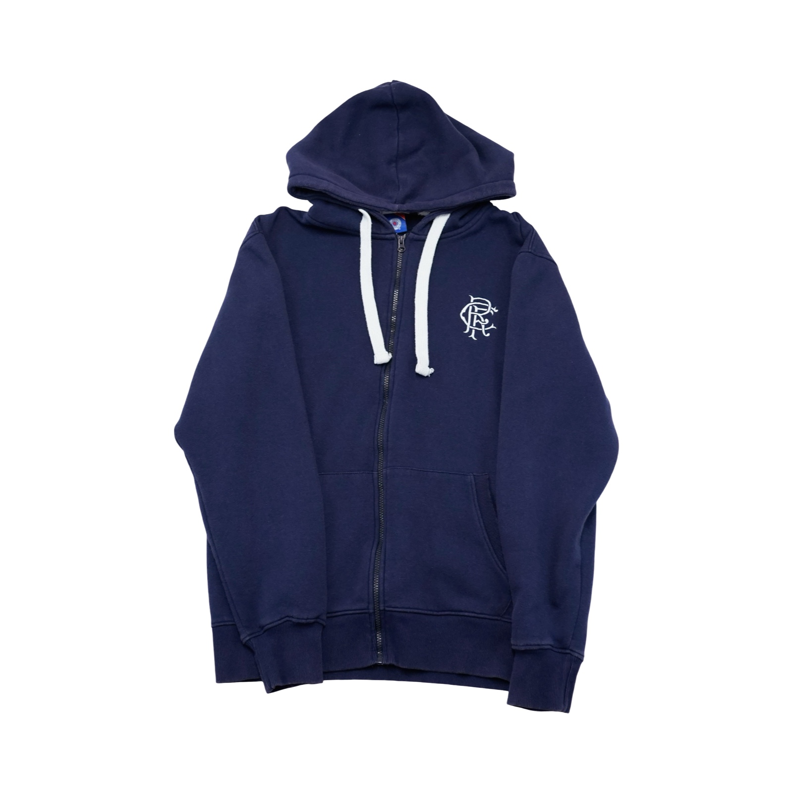 Pánská tmavě modrá mikina s kapucí s nášivkou loga fotbalového týmu Rangers Glasgow FC.. Rangers Glasgow Dark Blue Hoodie
