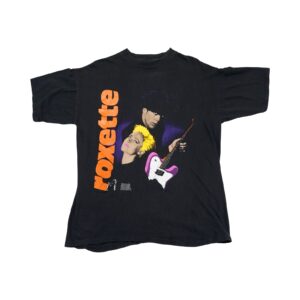 Pánské černé vintage tričko s krátkým rukávem a potiskem kapely Roxette na přední straně (single stitch). Roxette Black Vintage T-Shirt
