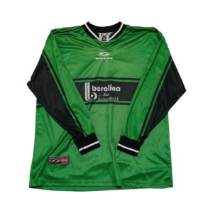 Fotbalový zelený vintage dres značky Saller s dlouhým rukávem a potiskem z obou stran Green Vintage Football Soccer Jersey