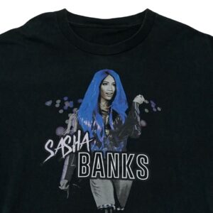 Pánské černé vintage tričko s krátkým rukávem a potiskem Sasha Banks na přední straně Black Vintage T-Shirt