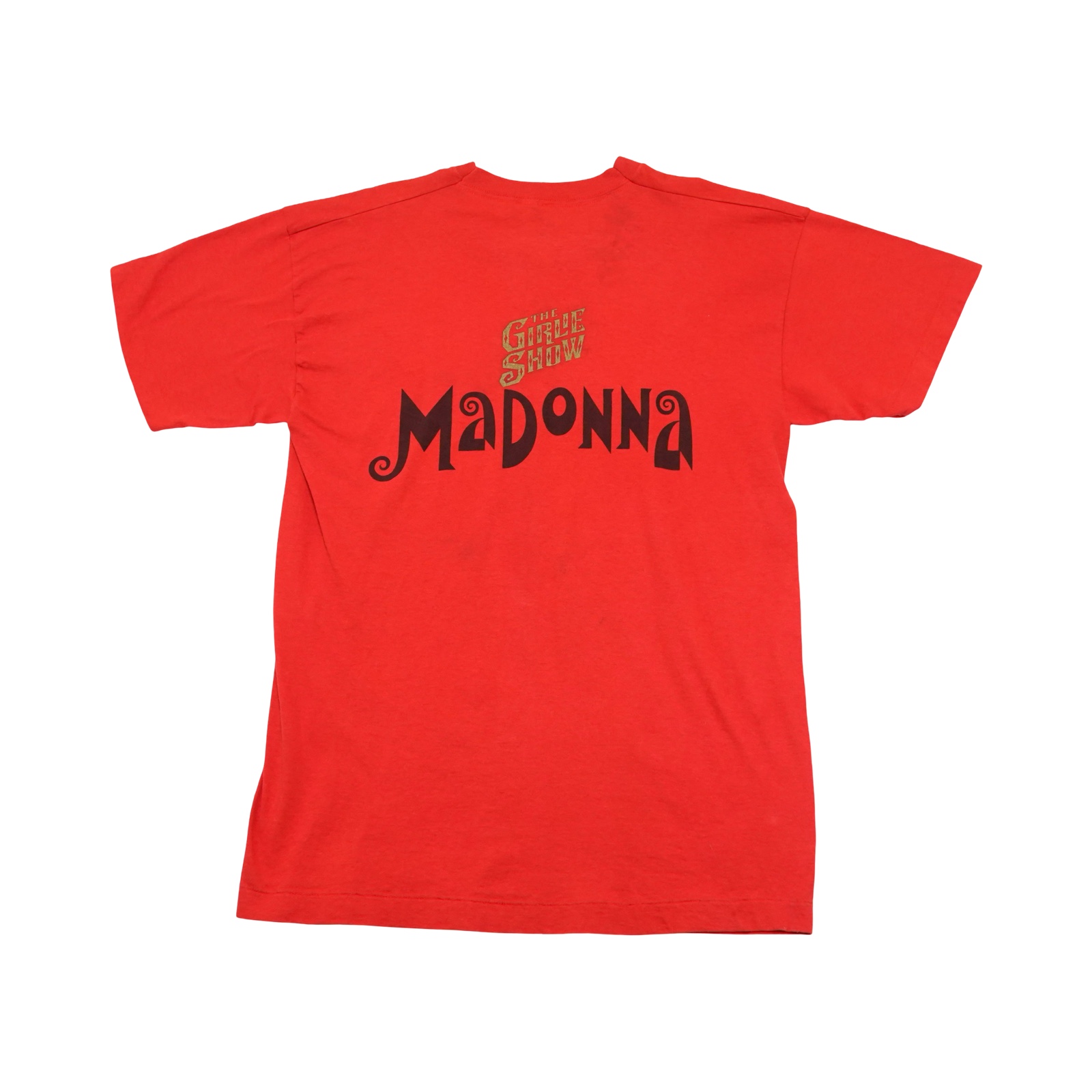 Pánské červené vintage tričko značky Screen Stars s krátkým rukávem a potiskem Madonna The Girlie Show z roku 1993. Screen Stars Madonna Red Vintage T-Shirt (1993)