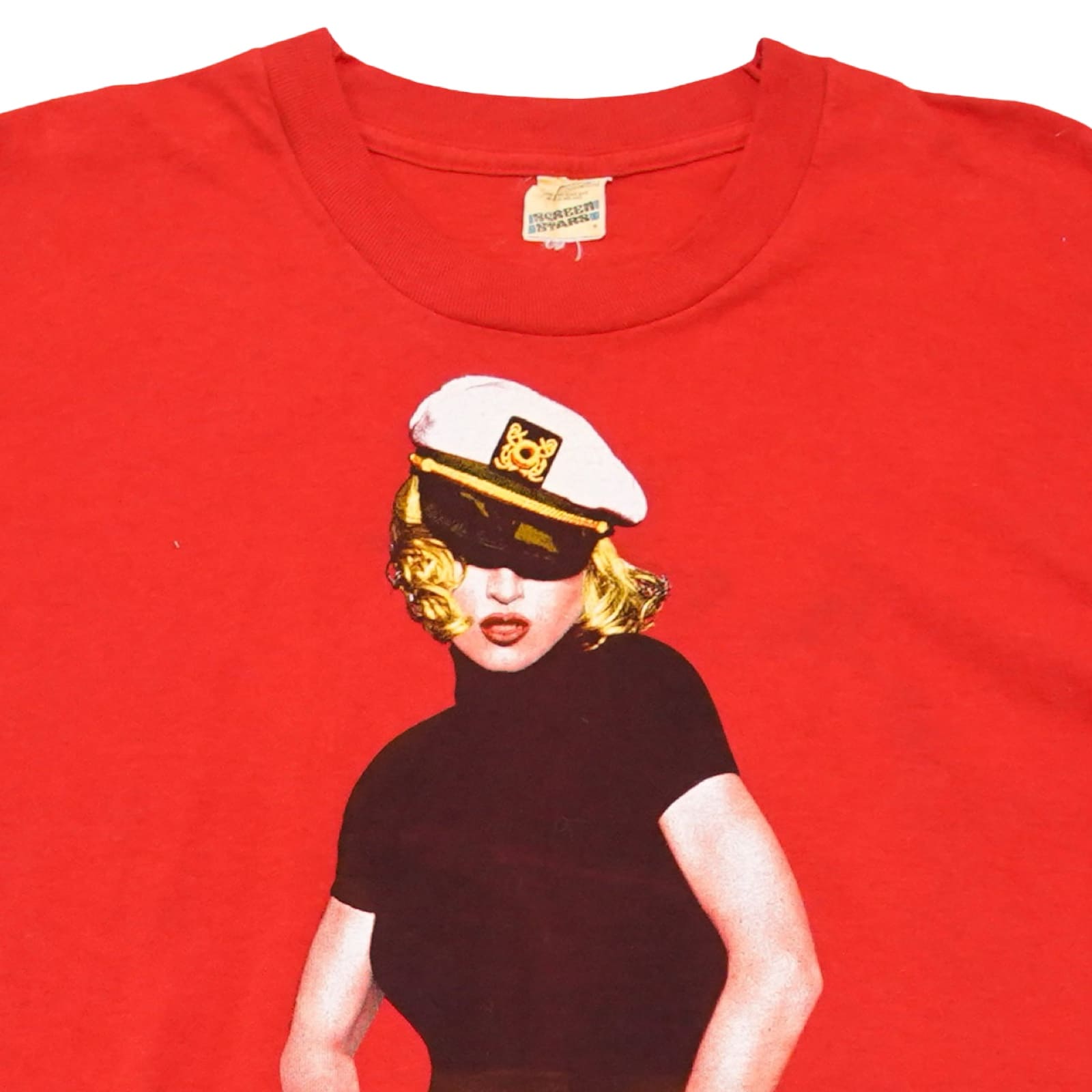 Pánské červené vintage tričko značky Screen Stars s krátkým rukávem a potiskem Madonna The Girlie Show z roku 1993. Screen Stars Madonna Red Vintage T-Shirt (1993)