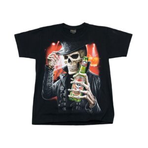 Pánské černé tričko značky Mr. Bigg Outfitters s krátkým rukávem a potiskem z obou stran.. Skull Beer Black T-Shirt