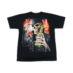 Pánské černé tričko značky Mr. Bigg Outfitters s krátkým rukávem a potiskem z obou stran.. Skull Beer Black T-Shirt